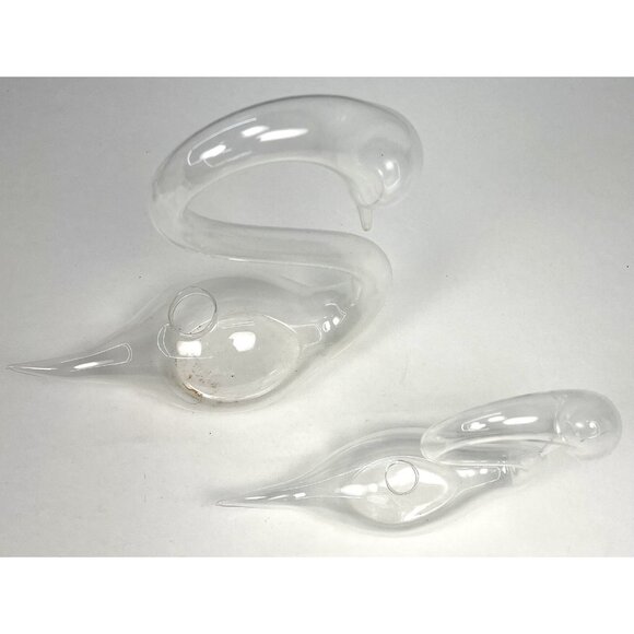VTG Set 2 Delicate Hand Blown Glass SWANS Vase Plant Propigation Oil Lamp EUC - Picture 3 of 4